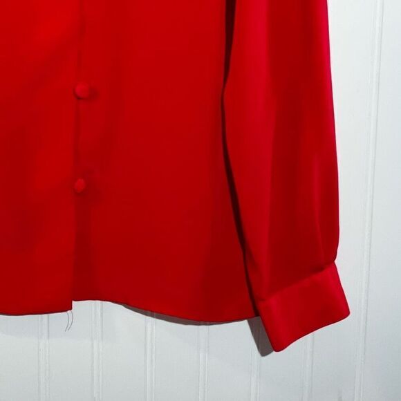 Evan Picone Vintage Dress Blouse Women 14 Red Long Sleeve Button Wrap Turtleneck - Picture 5 of 10